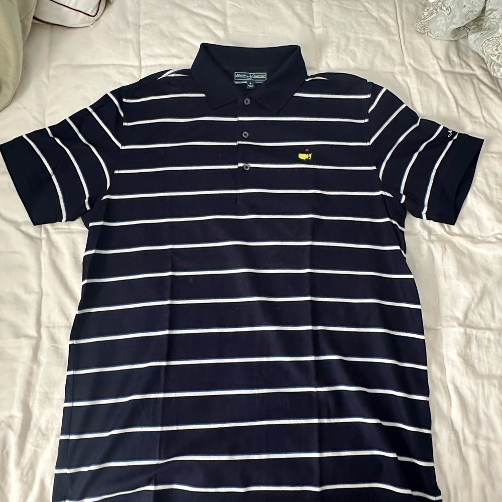 MASTERS Navy Striped Polo Shirt